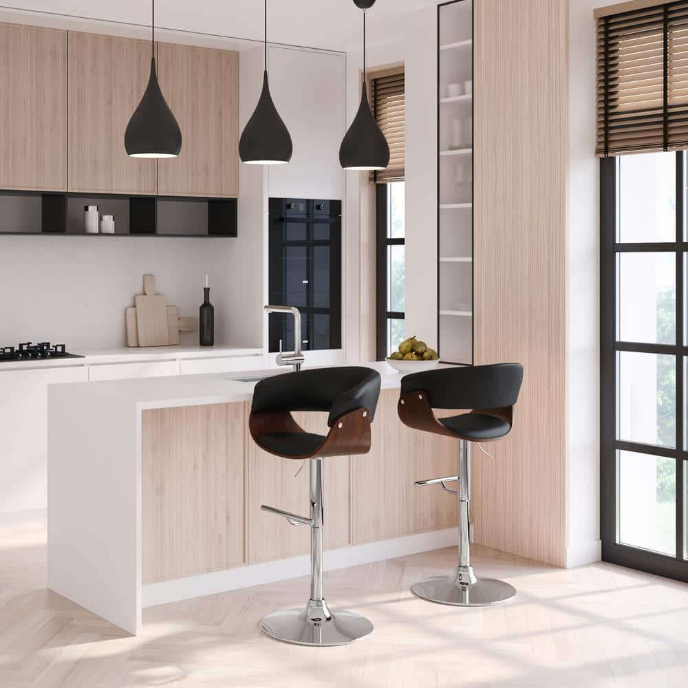 Sheldon Black Faux Leather Adjustable Swivel Bar Stool