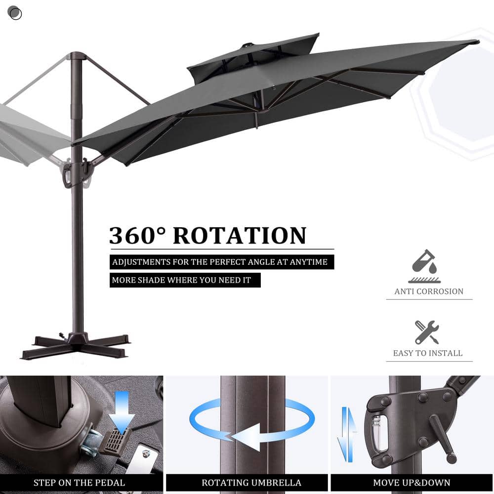 Dark Gray Rectangular Cantilever Patio Umbrella with Metal Pole