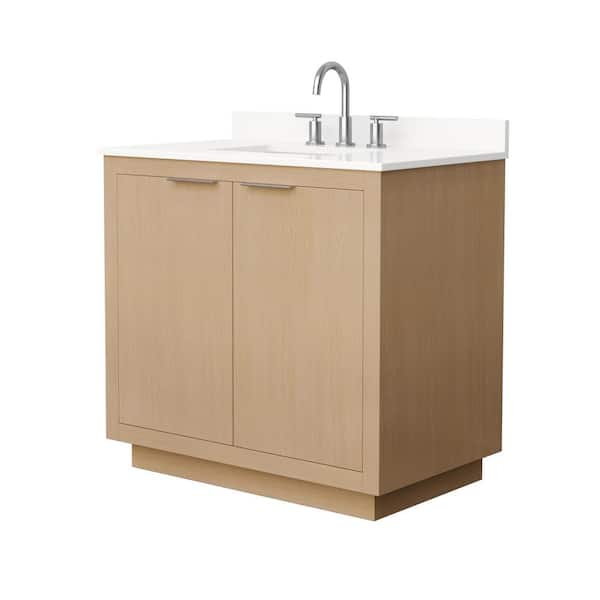 Wyndham Collection Maroni 36 in. W x 22 in. D x 33.75 in. H Single Bath Vanity in Light Straw with White Quartz Top