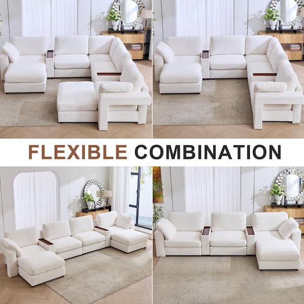 Seafuloy 121 in. Straight Arm 7-Piece Chenille Oversized Modular Seafuloy 121 in. Straight Arm 7-Piece Chenille Oversized Modular