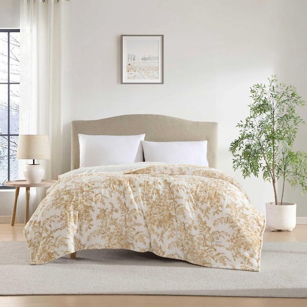 Laura Ashley Bedford 1-Piece Bone Plush Fleece Queen Electric