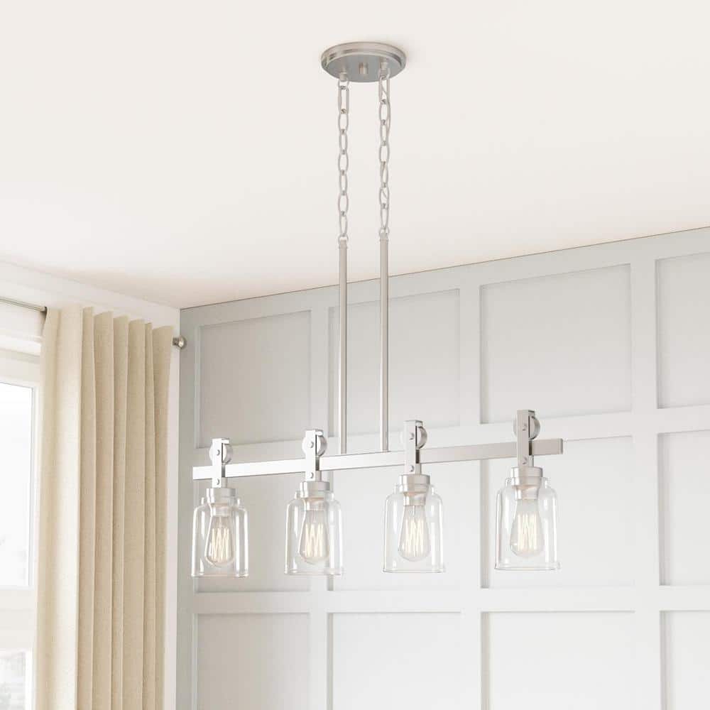 Knollwood 4-Light Brushed Nickel Linear Chandelier with Clear Glass Shades price history on PriceWatchPro