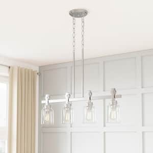 Knollwood 4-Light Brushed Nickel Linear Chandelier with Clear Glass Shades