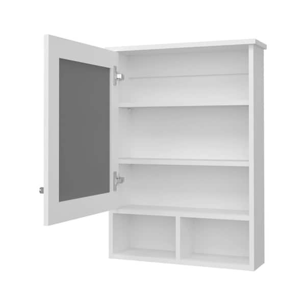 29 in. W x 20.90 in. D x 6.60 in. H Bathroom Storage Wall Cabinet with Door and Mirror in White