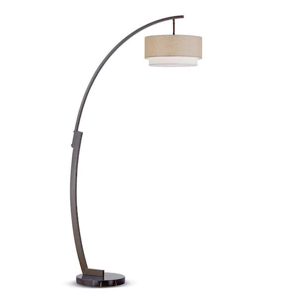 HomeGlam Arc 81 in. Dark Bronze Arc Metal Floor Lamp with Brown/White Shade