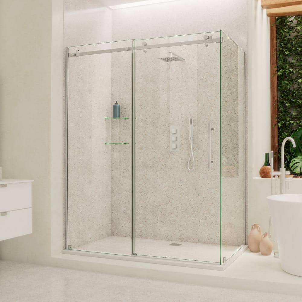 Enigma Air 60" Frameless Sliding Shower Enclosure in Polished Stainless Steel