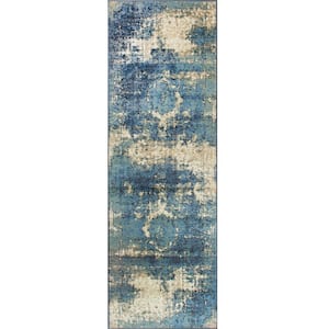 Lindsy Distressed Vintage Blue 3 ft. x 12 ft. Runner Rug