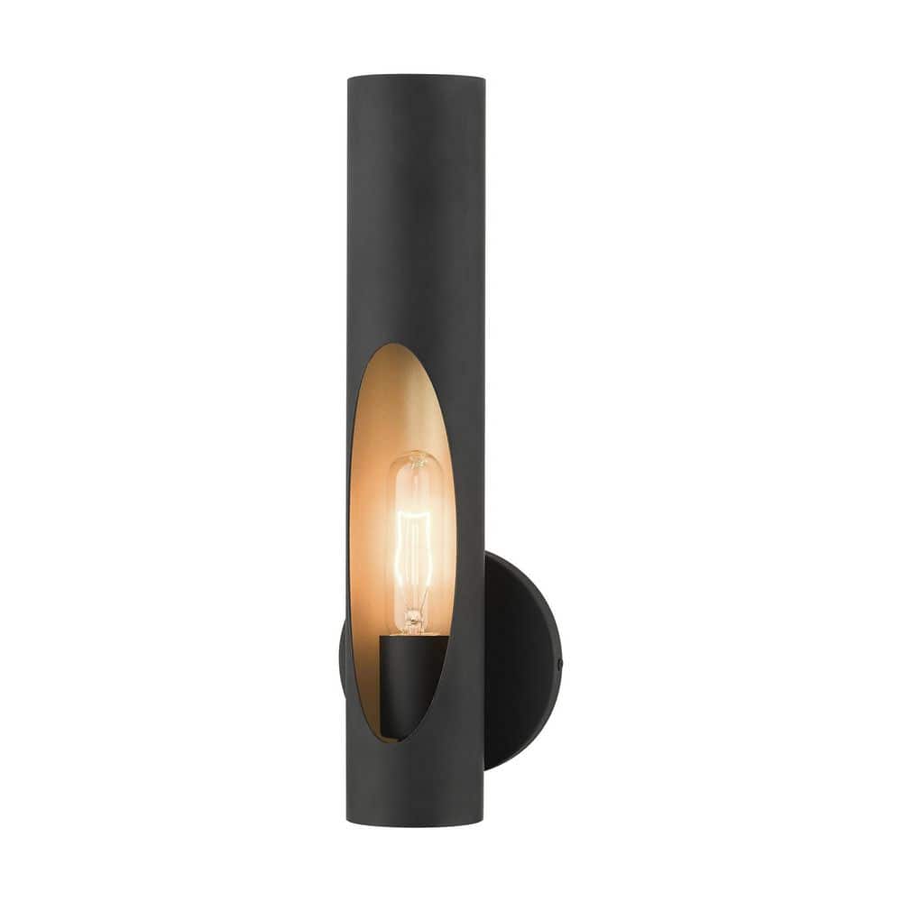 Novato Minimalist Black Steel Sconce with Gold Interior Finish