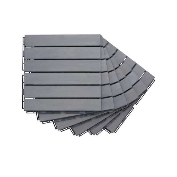 WRIGHTMASTER 1 ft. x 1 ft. Quick Deck Solid Acacia WoodInterlocking Deck Tile in Gray Straight Grain (30 sq. ft. per Box)