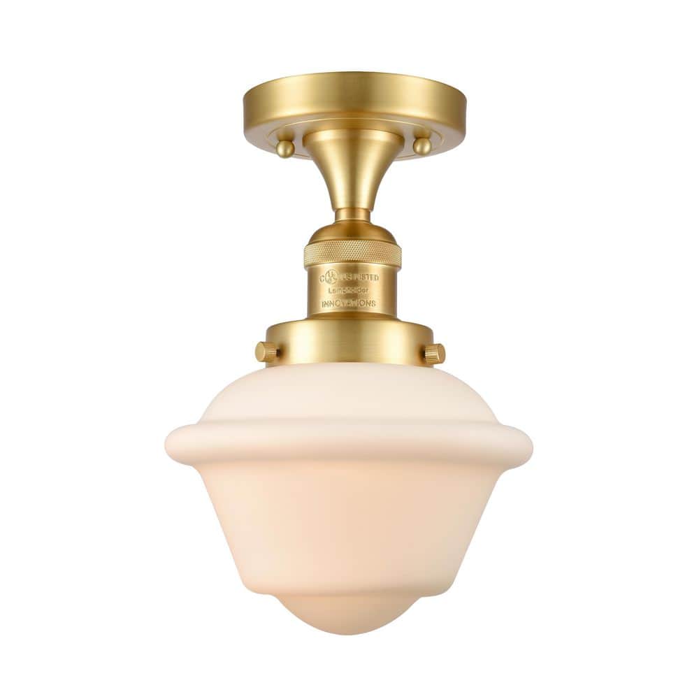 Oxford 7.5 in. 1-Light Satin Gold Traditional Semi-Flush Mount with Frosted Glass Shade price history on PriceWatchPro