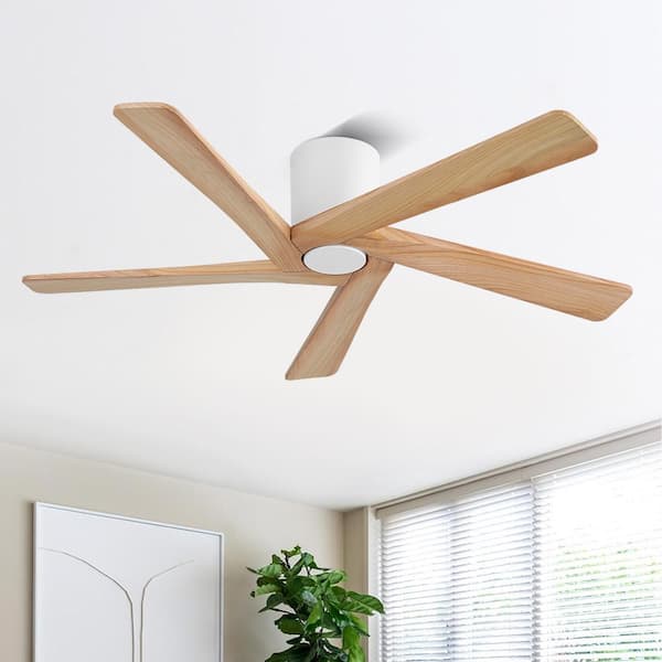 54 in. (4.5 ft.) Indoor Flush Mount Ceiling Fan, 5-Solid Wood Blades Ceiling Fan with Remote, White