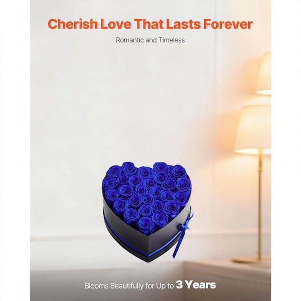 SKYSHALO 27 Preserved Roses in a Heart-Shaped Box, 5.71 in. Royal