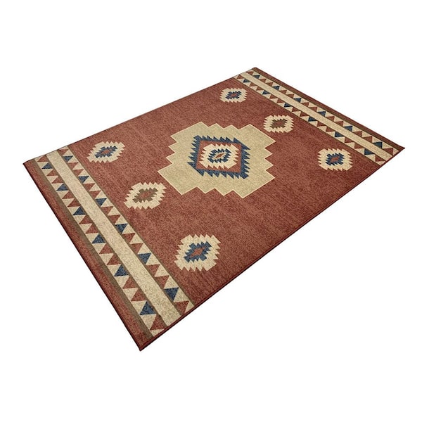 5 ft. x 7 ft. Tribal Orange Southwestern Pattern Area Rug