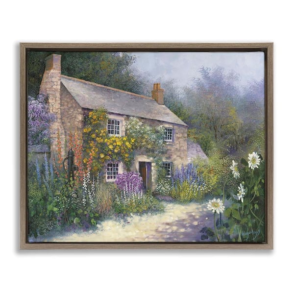 Stupell Industries Gardener's Cottage View by Hilary Mayes Brown Floater Frame Architecture Graphic Art Print 17 in. x 21 in.