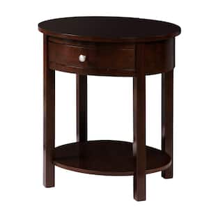 Classic Accents Cypress 24 in. Espresso Standard Oval Wood End Table with 1-Drawer and Shelf