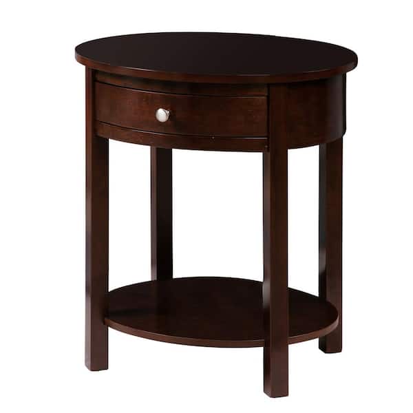 Convenience Concepts Classic Accents Cypress 24 in. Espresso Standard Oval Wood End Table with 1-Drawer and Shelf