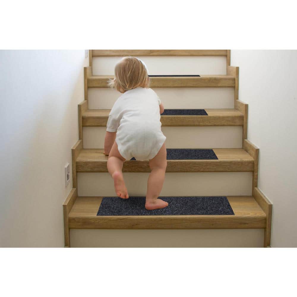 Black Non-Slip Rubberback Indoor/Outdoor Stair Treads 8" x 30" Set