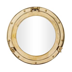 12 in. x 12 in. Round Framed Gold Sail Boat Wall Mirror with Port Hole Detailing