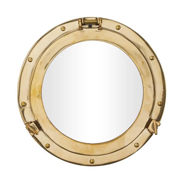Novogratz 12 in. x 12 in. Round Framed Gold Sail Boat Wall Mirror with Port Hole Detailing
