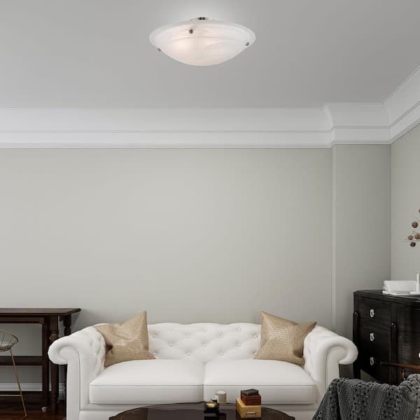 Oasis 24 in. 4-Light Brushed Nickel Semi Flush Mount with White Alabaster Glass