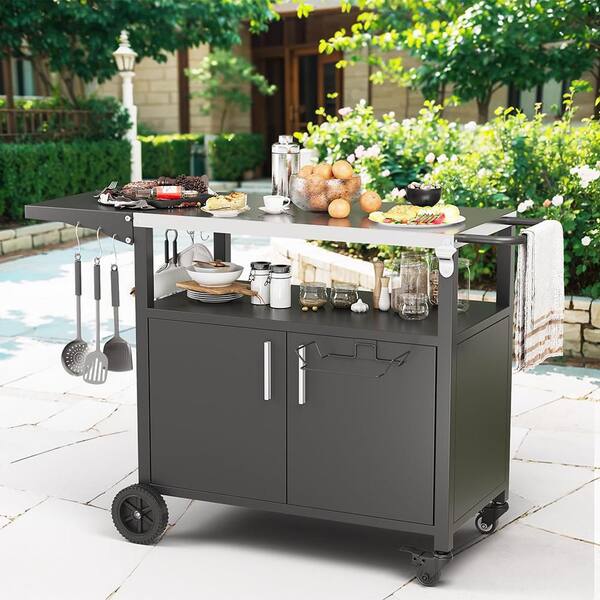 Anqtovp Outdoor Grill Cart Modular Steel 17.5 x 50 x 19.6 in