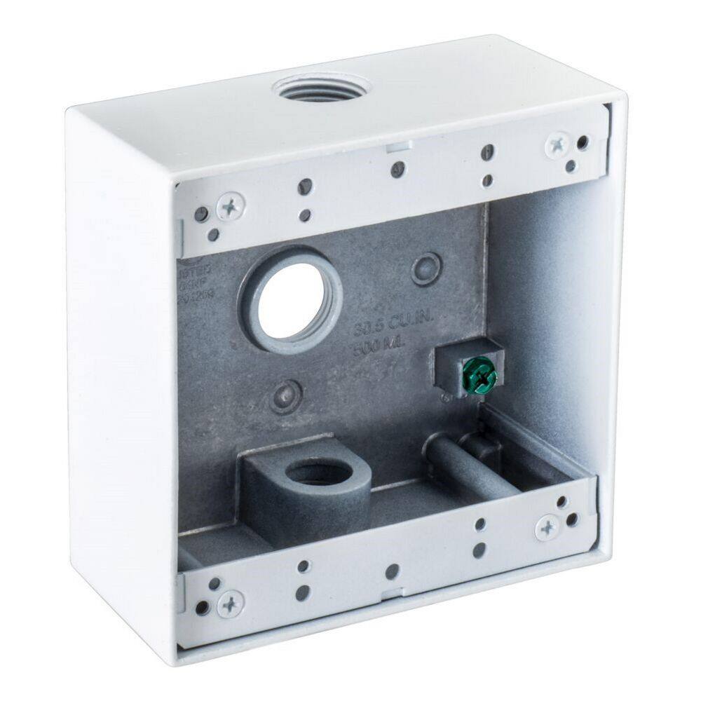 Southwire 1/2 in. Weatherproof 3Hole Double Gang White Electrical Box WB2350W The Home Depot