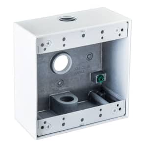 1/2 in. Weatherproof 3-Hole Double Gang White Electrical Box