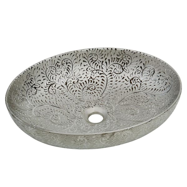 20 in. x 15 in. Modern Oval Vessel Bathroom Sink in Silver Ceramic