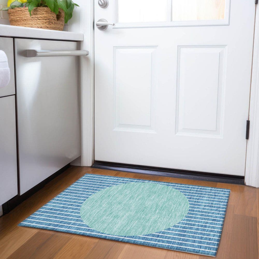 Mayfield Premium Machine Washable Abstract AMF994 Teal 2 ft. x 3 ft. Area Rug price history on PriceWatchPro