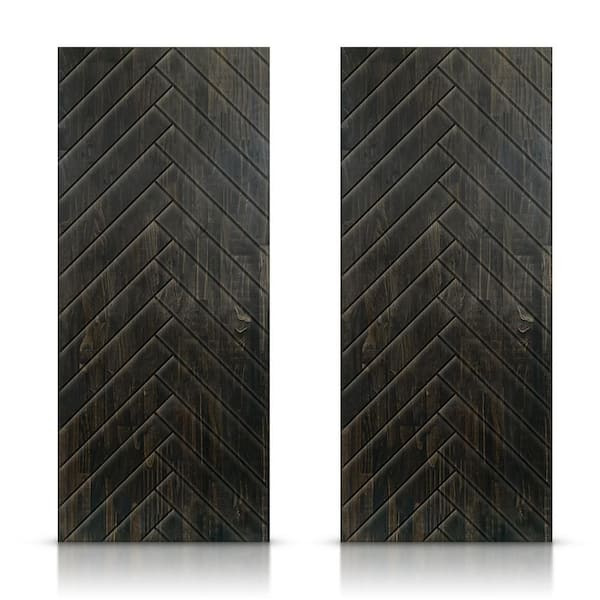 CALHOME 84 in. x 96 in. Hollow Core Charcoal Black Stained Pine Wood Interior Double Sliding Closet Doors