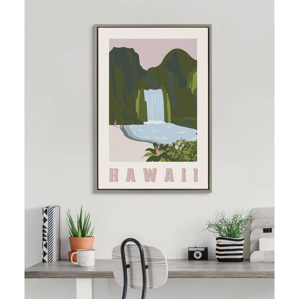 Hawaii Travel Poster Framed Canvas, 23x33, Gray