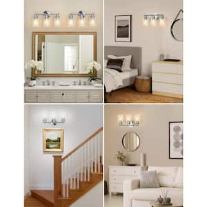 15.7 in. 3-Light Brushed Nickel Cylinder Modern Bathroom Vanity Light with Clear Glass Shade, Wall Lamp for Mirror