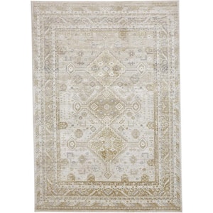 5 X 8 Gold and Ivory Floral Area Rug