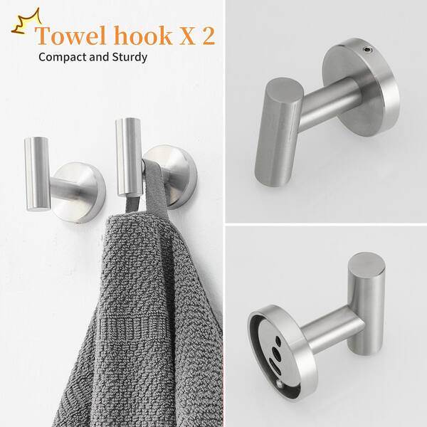5-Piece Stainless Steel Bathroom Hardware Set - 24" Towel Bar, Ring, Holder, Hooks, Brushed Finish