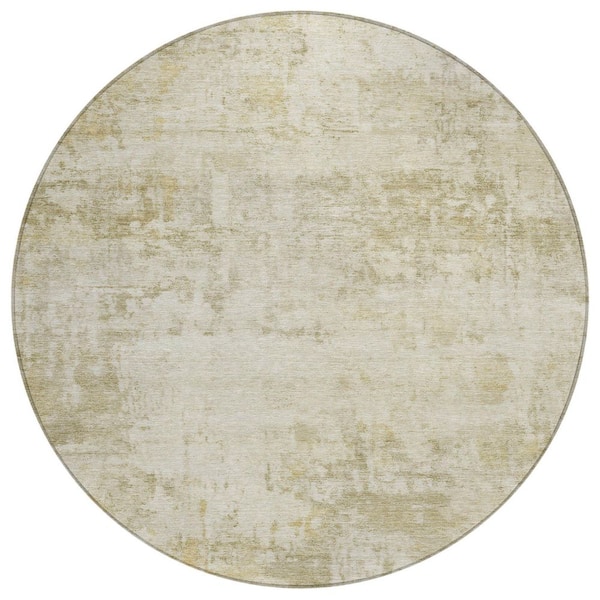 Chantille Machine Washable Indoor/Outdoor Abstract ACN2371 Putty 8 ft. x 8 ft. Round Rug