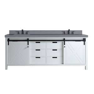 Marsyas 80 in W x 22 in D White Double Bath Vanity, Grey Quartz Countertop and Faucet Set