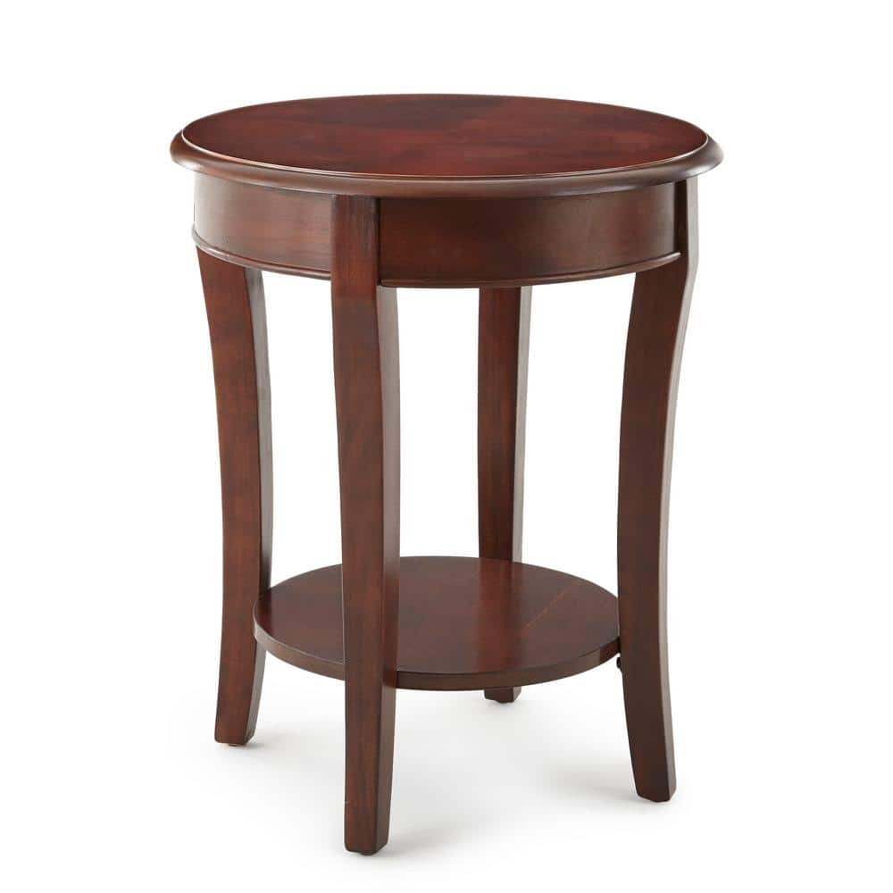 Cherry Brown Round Wood and Metal End Table