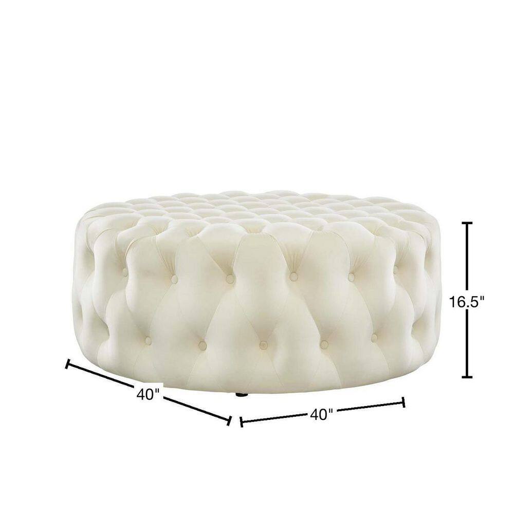 Amour 40'' Ivory Velvet Tufted Large Round Ottoman