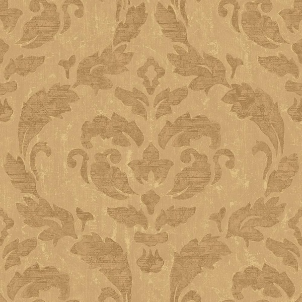 Unbranded Ambiance Ochre/Light Gold Metallic Textured Large Damask Vinyl Non-Pasted Wallpaper (Covers 57.75 sq. ft.)