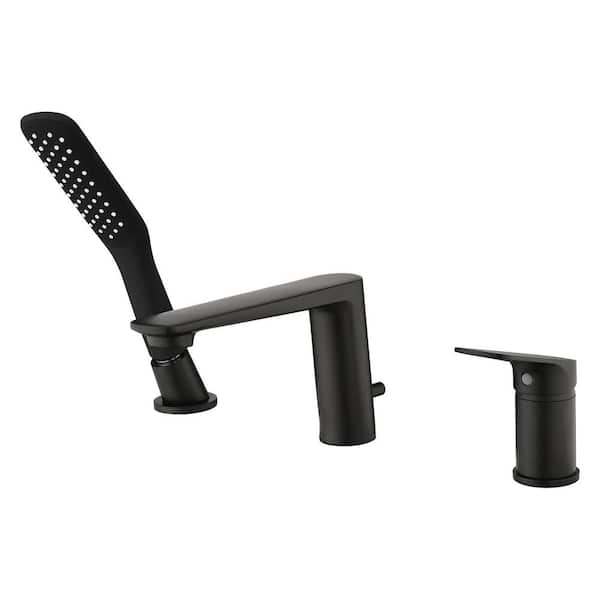 Unbranded Single-Handle Deck Mount Roman Tub Faucet with Hand Shower in. Matte Black