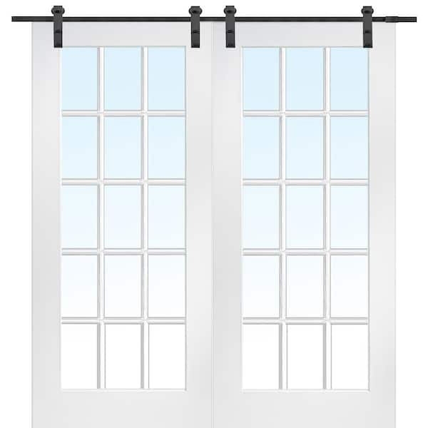 MMI Door 72 in. x 84 in. 15 Lite True Divided Primed MDF Sliding Barn Door with Hardware Kit