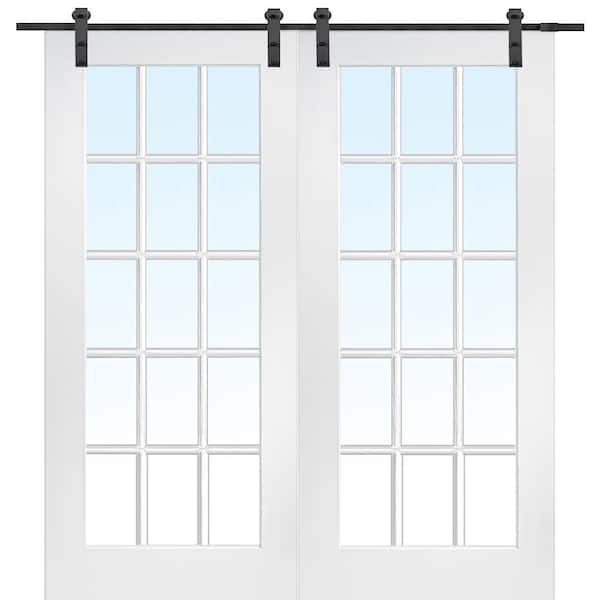 MMI DOOR 72 in. x 84 in. 15 Lite True Divided Primed MDF Sliding Barn Door with Hardware Kit