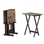Tray Table Set Faux Marble in Brown