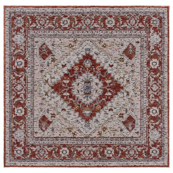 Sierra 6 ft. x 6 ft. Ivory/Rust Ornate Border Medallion Square Area Rug
