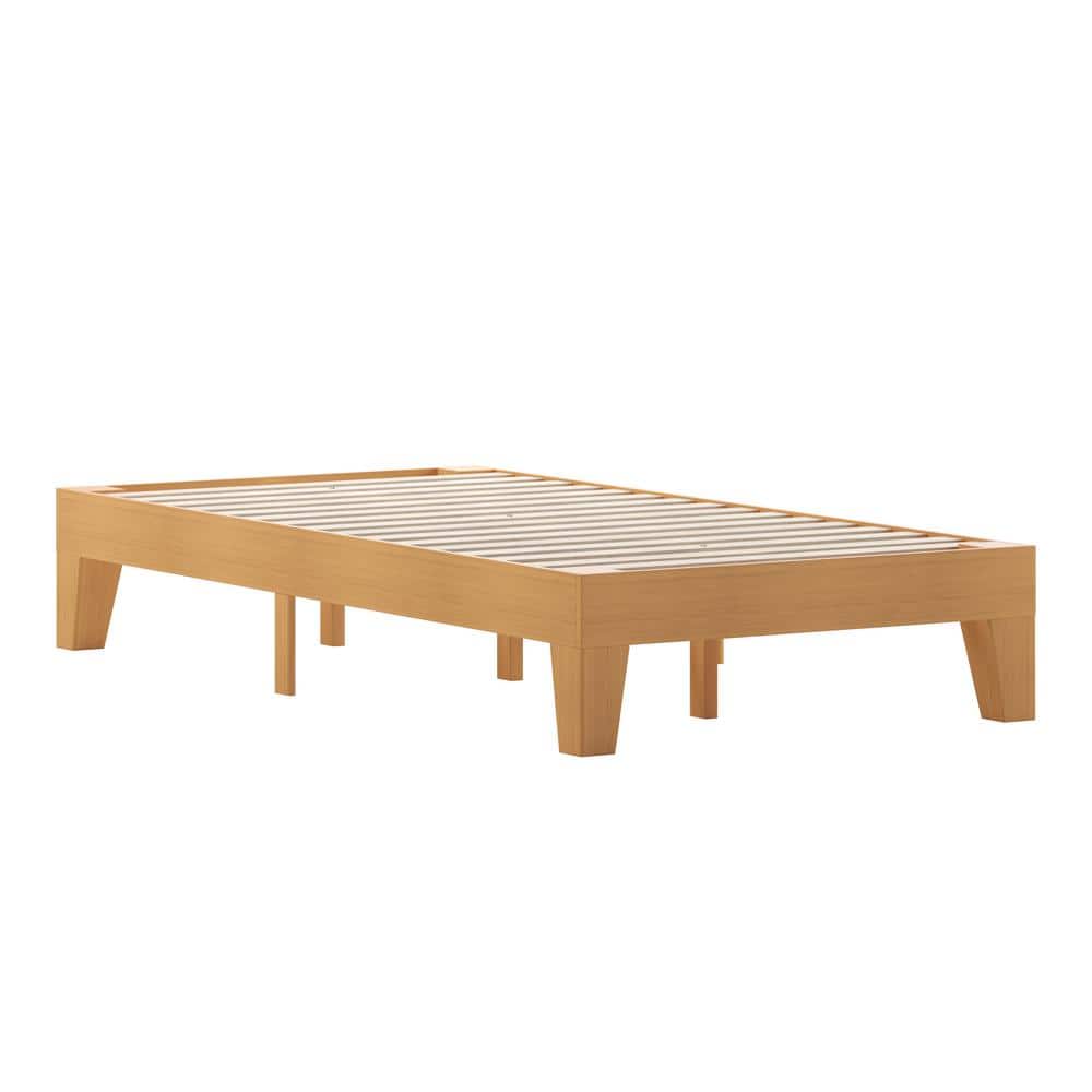Natural Twin Wood Platform Bed with Slats