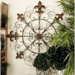 Litton Lane Wood Brown Carved Fleur De Lis Wall Decor 14304 - The Home Depot