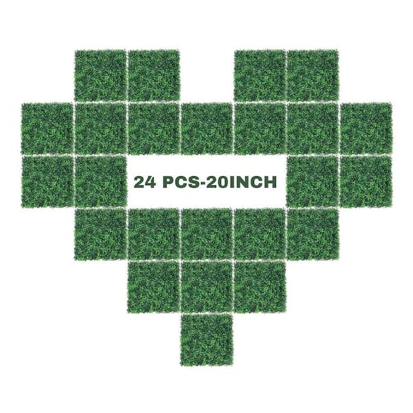 24- Pieces 20 in. x 20 in. Square Artificial Grass Wall Panels Faux Boxwood Hedge Greenery Wall for Indoor/Outdoor Decor