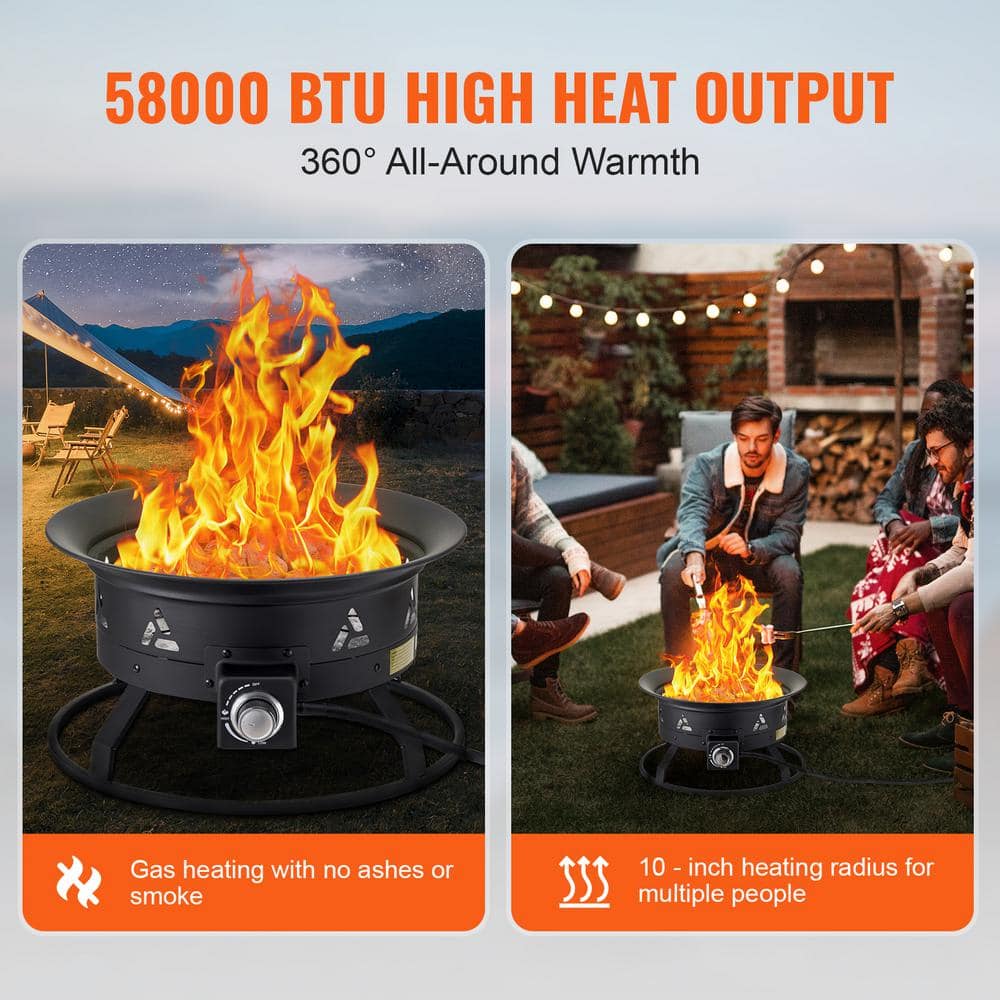 24-Inch Black Portable Gas Fire Pit with Adjustable Flame
