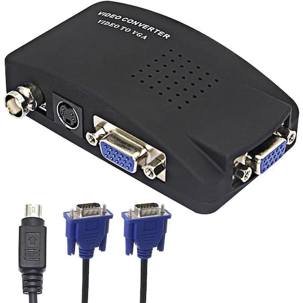 Lukyamzn BNC to VGA Video Converter, S-Video Input to VGA Output Supports PAL/NTSC in Black
