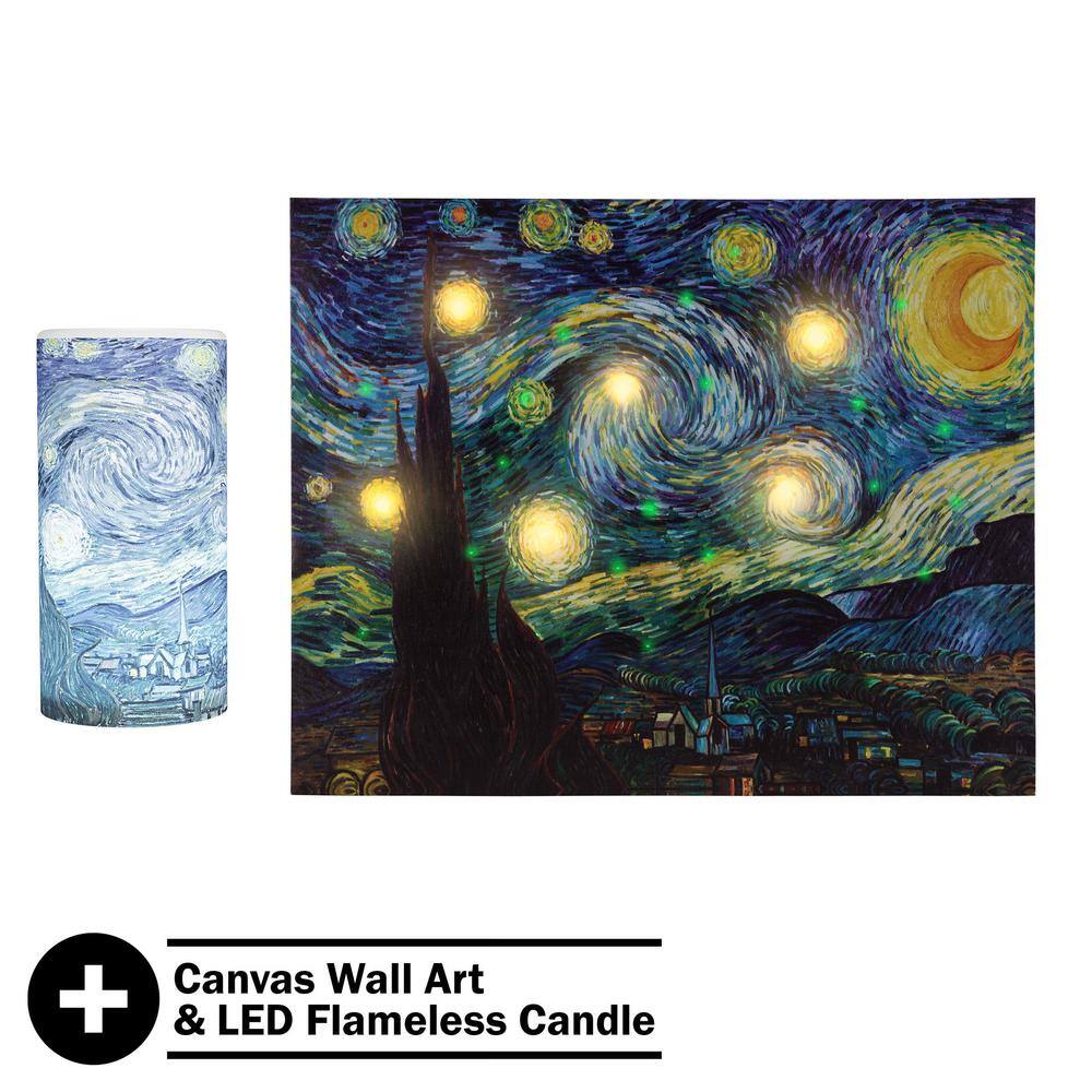 Van Gogh Starry Night Lighted Canvas and LED Candle Set